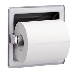 Toilet Paper Holder;Recessed, Bright Finish Stainless Steel Housing