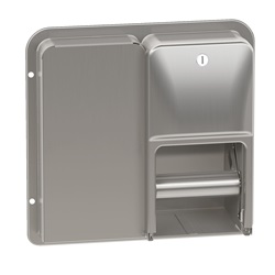 Partition-Mounted, Dual Roll Toilet Tissue Dispenser. Serves Two Compartments